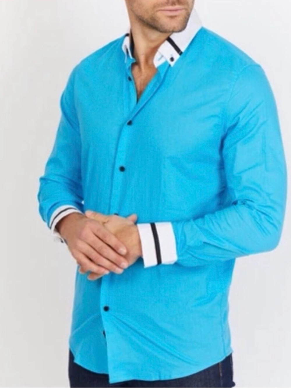 Blanc Augustine Sapphire Blue Organic Button Up